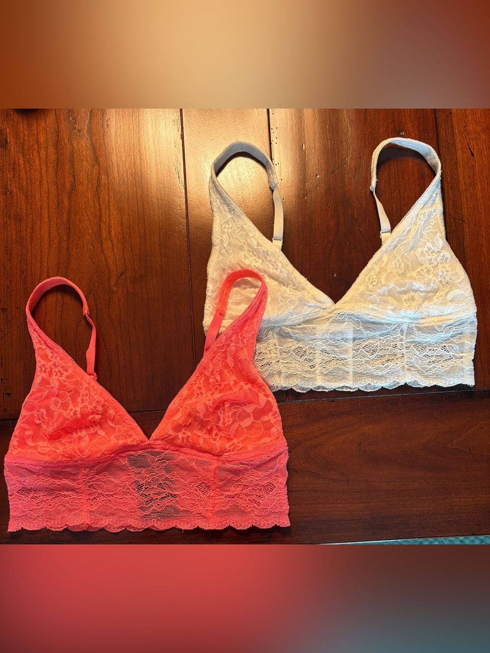 Guess Lace Bralettes in Neon Orange and Off- White